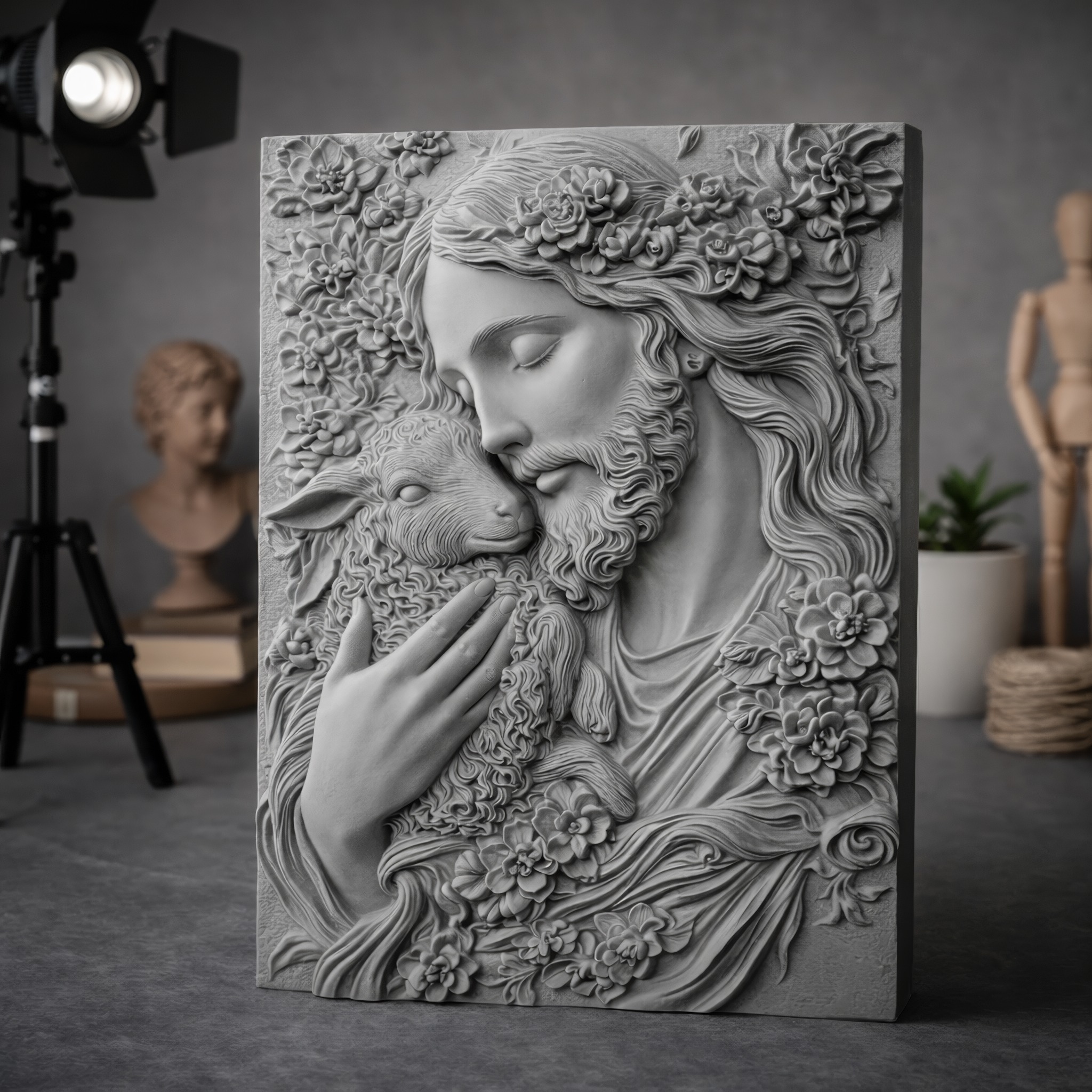 Jesus the Good Shepherd Resin Wall Art, Christian Religious Decor Gift