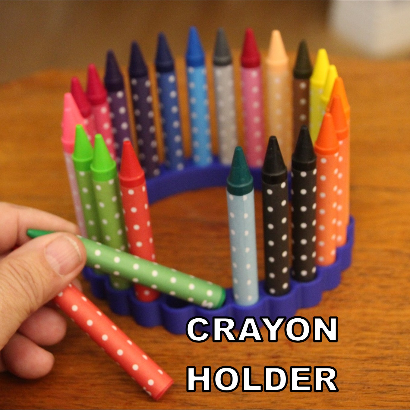 Matte Blue Circular Crayon holder, single row.