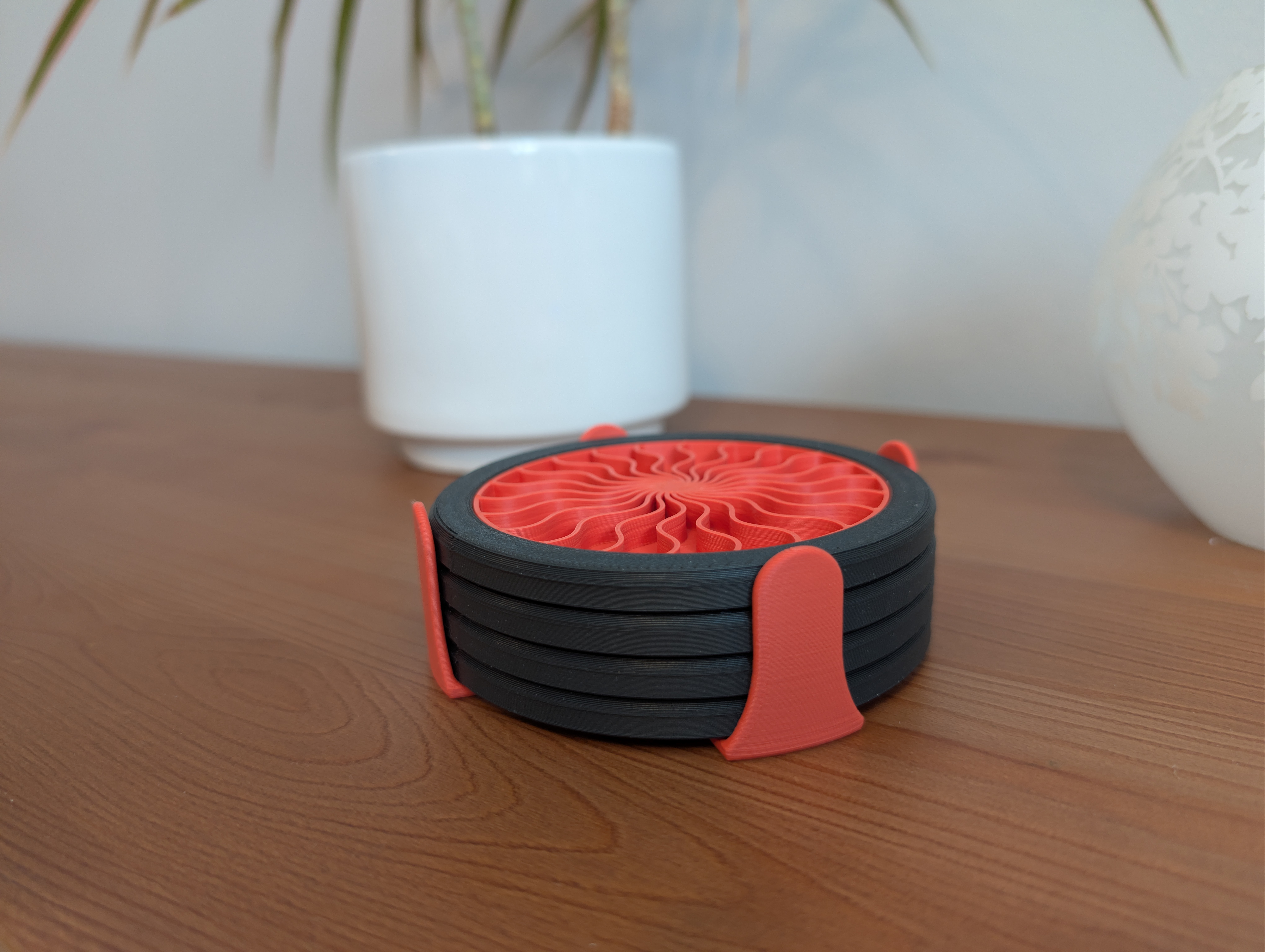 Black & Red Radiant Sun Rays Coasters Set of 4 with holder