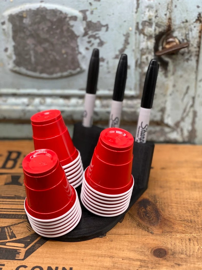 Mini Party Cup and Sharpie Holder, 3D Printed - Black PETG
