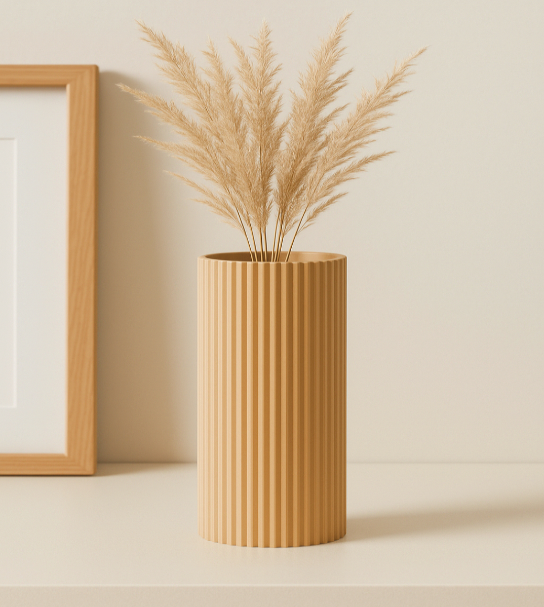 Modern Ribbed Cylinder Vase Tan | Minimalist 3D Printed Home Décor