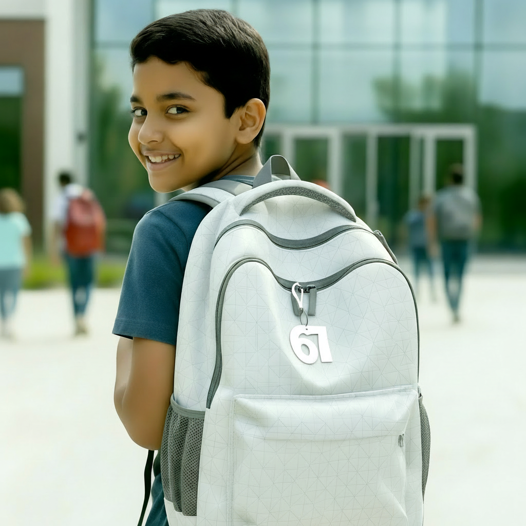 White 67 Backpack Keychain