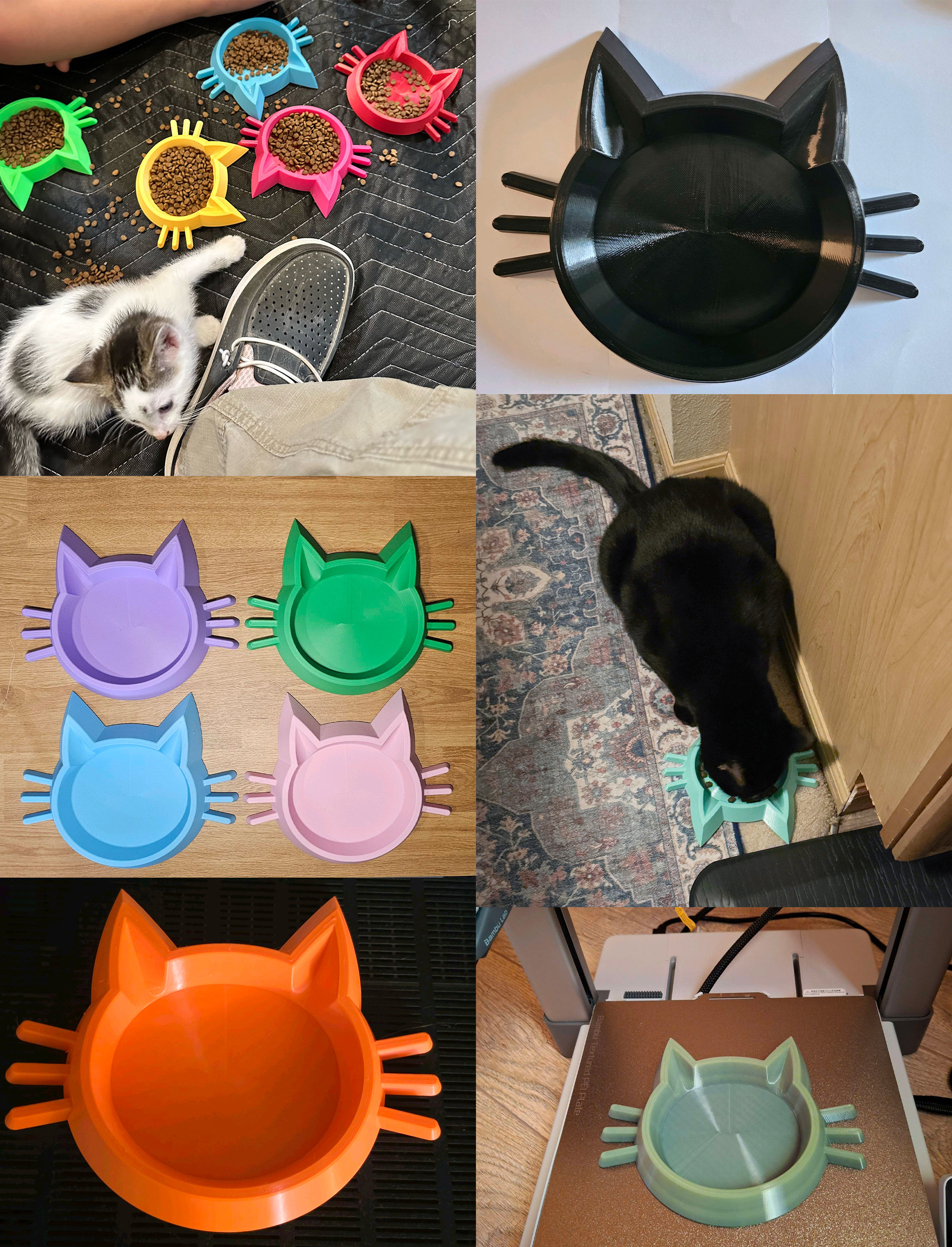 3D Printed "Cool Cat" Food Bowl - Whiskers & Ears Design | Modern Pet Dish
